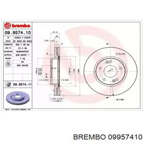 Диск переднього гальма Brembo 09957410 ціна, від 48.32 USD
