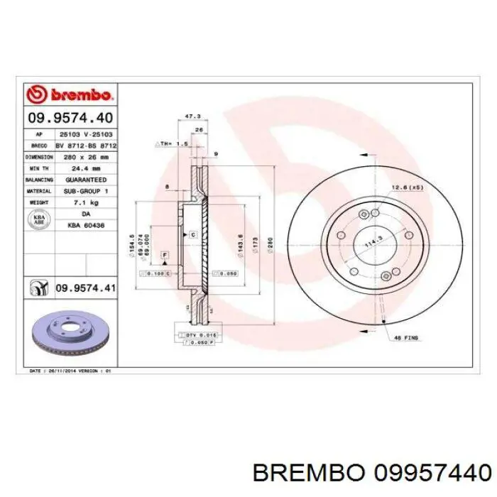 09957440 Brembo диск гальмівний передній