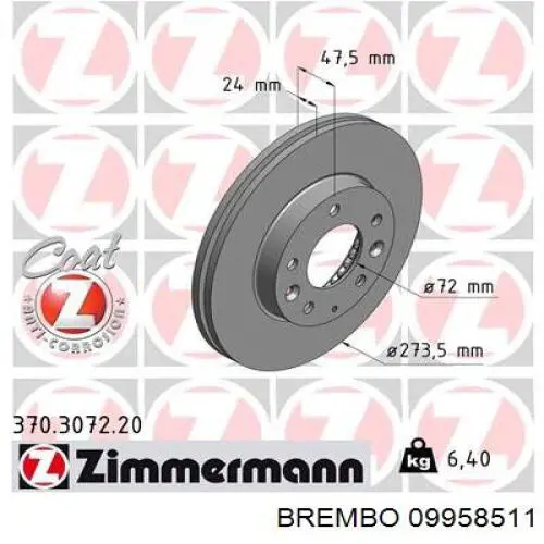 09958511 Brembo Гальмо дискове переднє