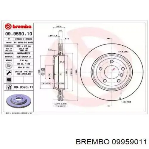 09959011 Brembo диск гальмівний задній