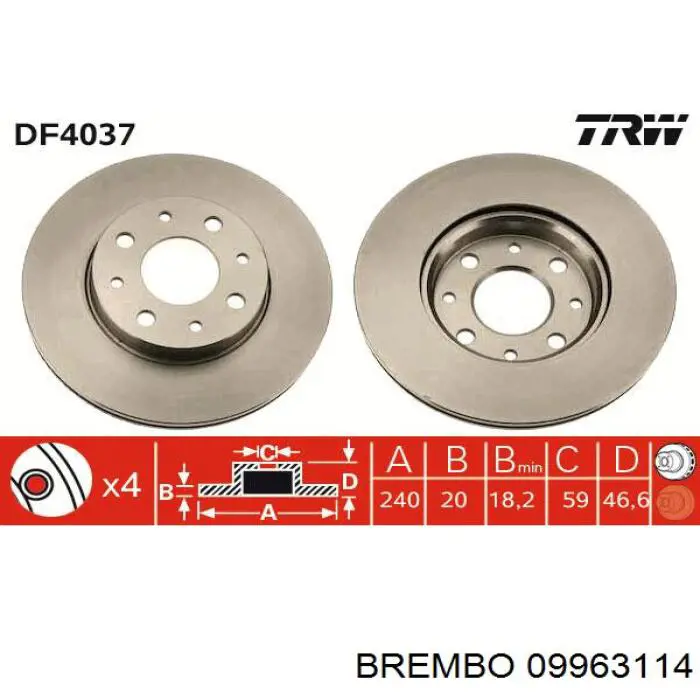 09963114 Brembo диск гальмівний передній