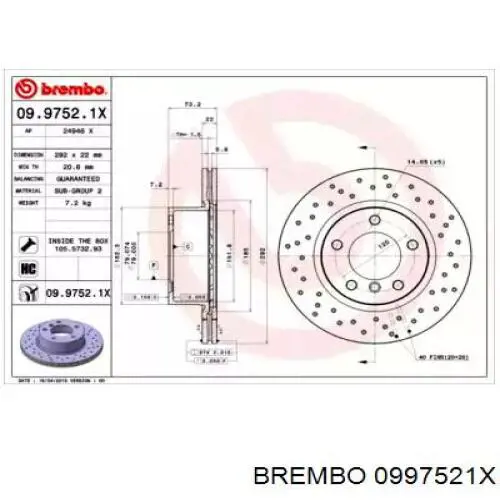 Диск гальмівний передній 0997521X Brembo