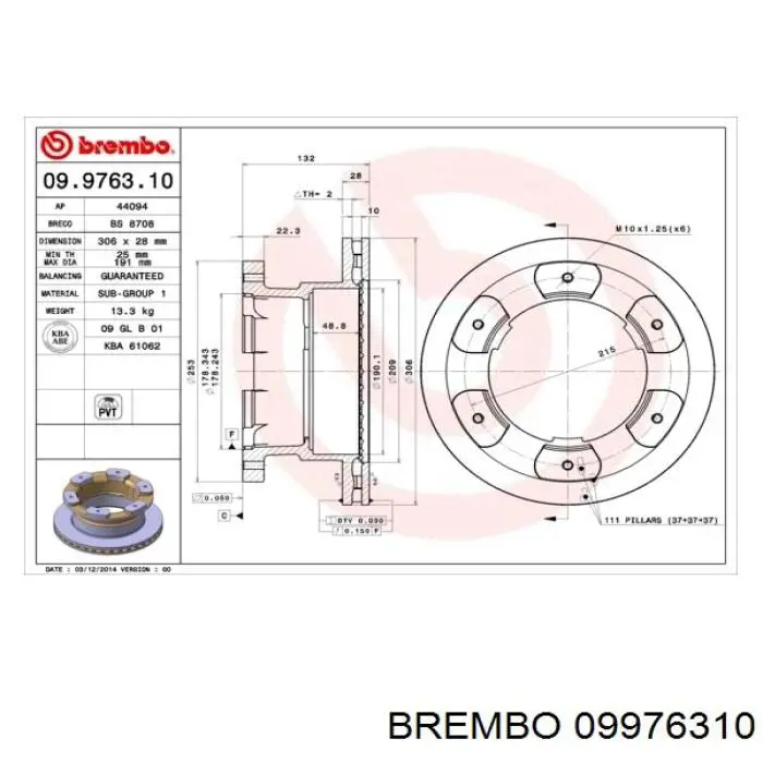 09976310 Brembo диск гальмівний задній