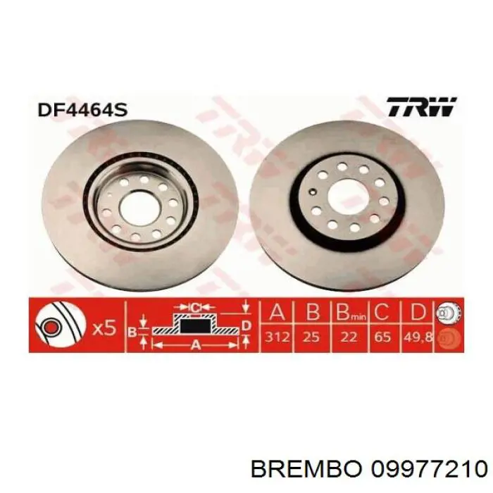 Диск переднього гальма Brembo 09977210 ціна, від 47.80 USD