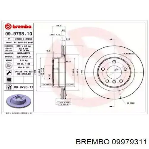 09979311 Brembo диск гальмівний задній