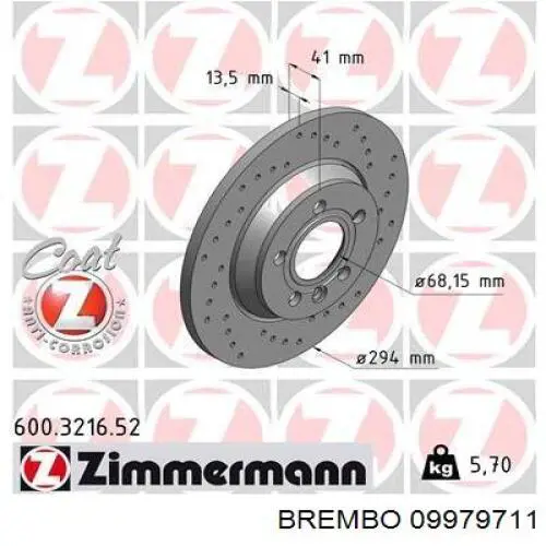 Диск переднього гальма Brembo 09979711 ціна, від 56.36 USD