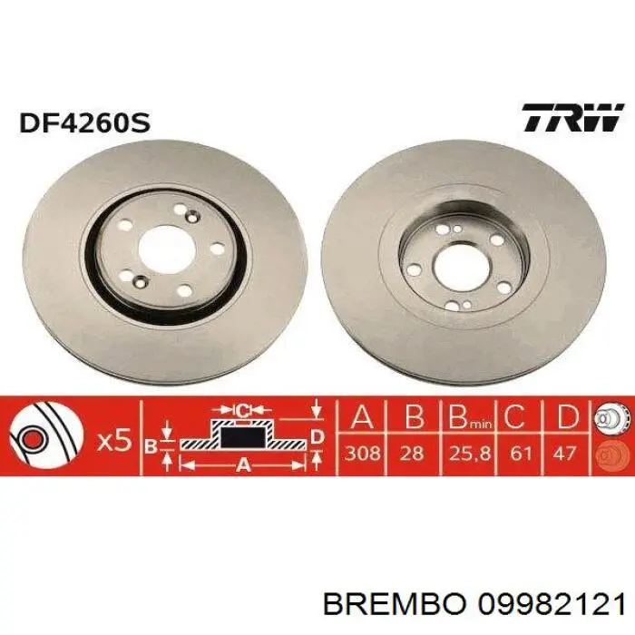09982121 Brembo диск гальмівний передній