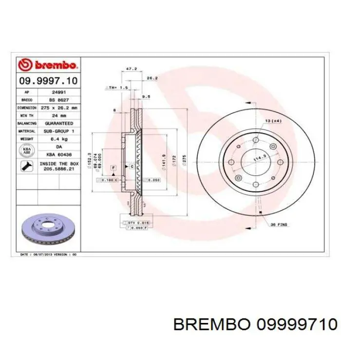 Диск переднього гальма Brembo 09999710 ціна, від 44.94 USD