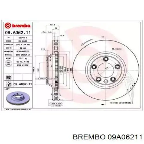 09A06211 Brembo Гальмо дискове переднє