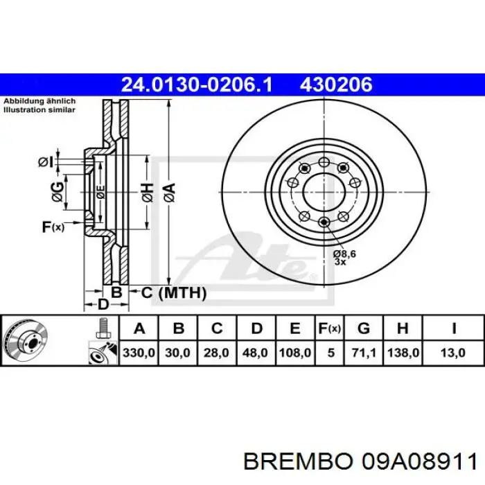 Купити 09A08911 Brembo Ротор гальмівний