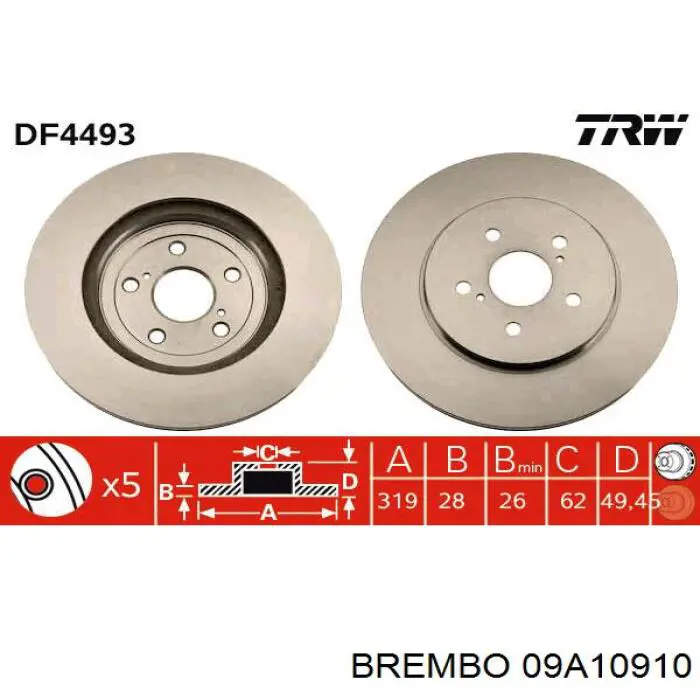 Диск переднього гальма Brembo 09A10910 ціна, від 57.97 USD