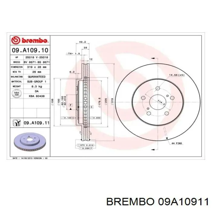 09A10911 Brembo Гальмо дискове переднє