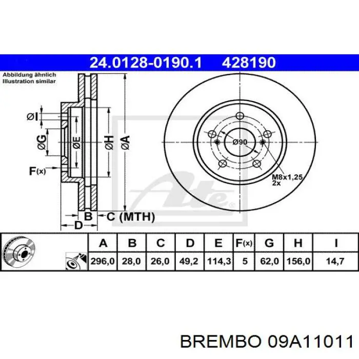 Диск переднього гальма Brembo 09A11011 ціна, від 54.79 USD