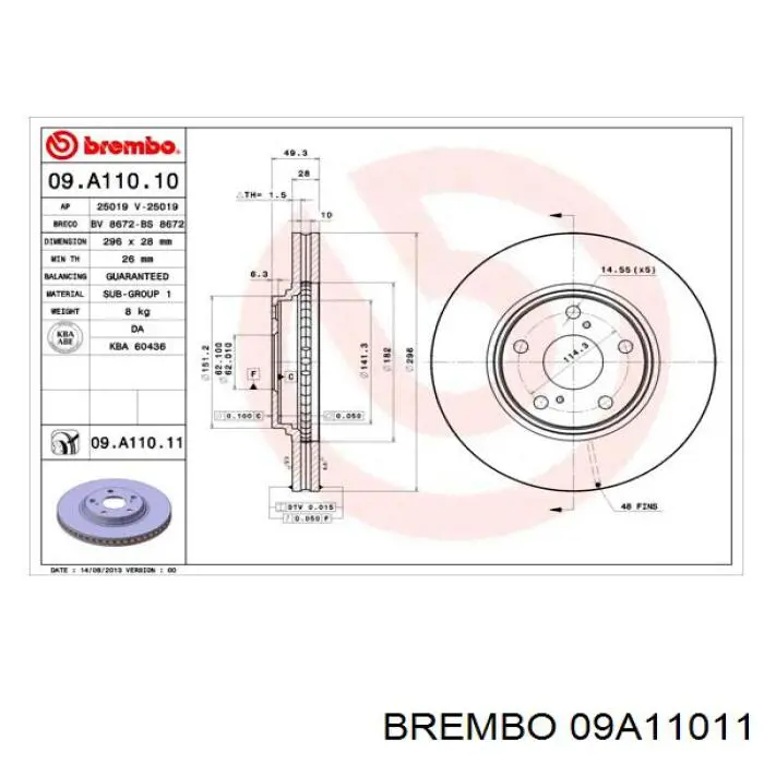 09A11011 Brembo диск гальмівний передній