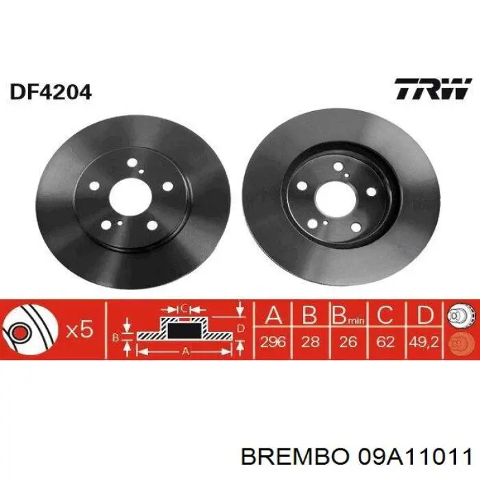 Диск гальмівний передній Brembo 09A11011