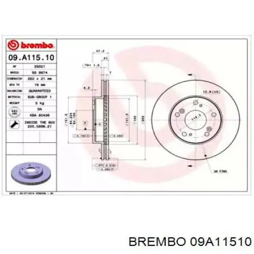 09A11510 Brembo диск гальмівний передній