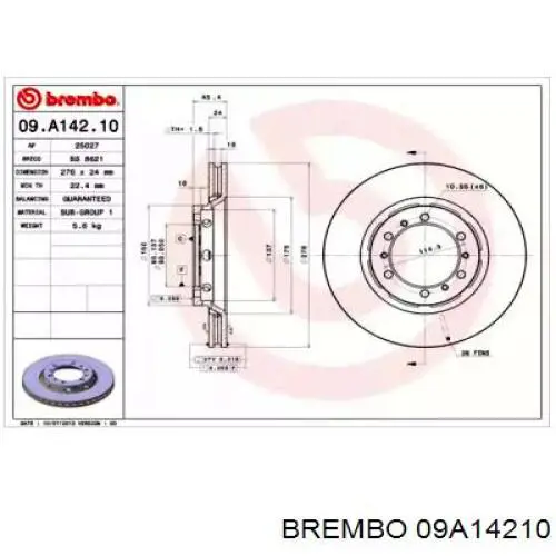 09A14210 Brembo диск гальмівний передній