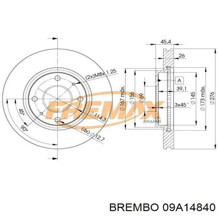 Диск гальмівний передній Brembo 09A14840