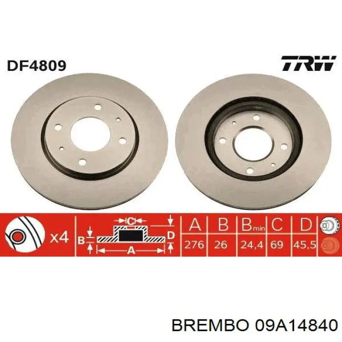 Гальмівні диски передні 09A14840 Brembo