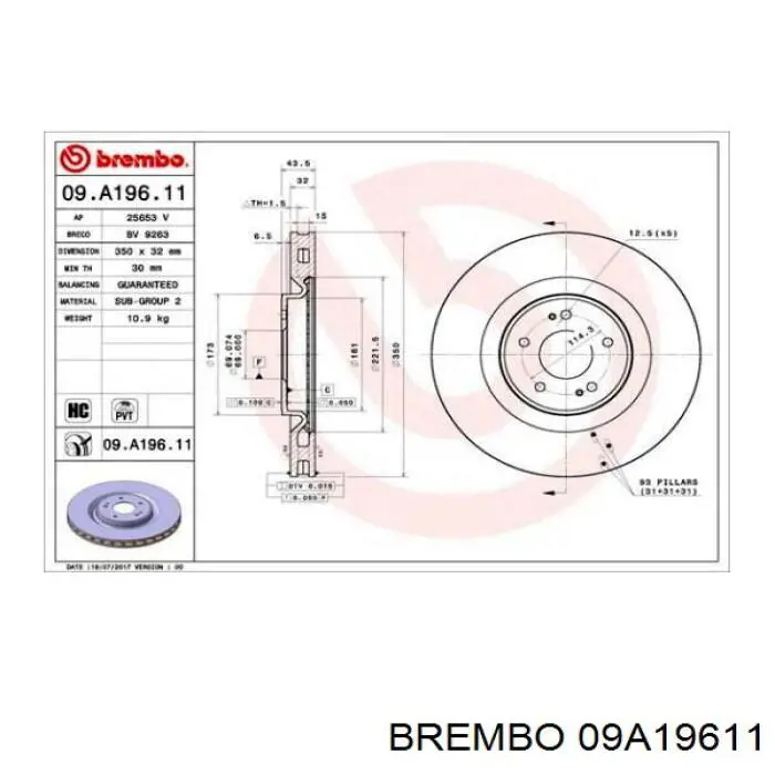 09A19611 Brembo диск гальмівний передній