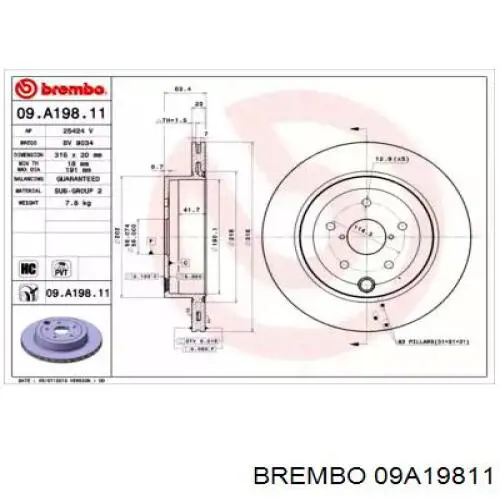09A19811 Brembo диск гальмівний задній
