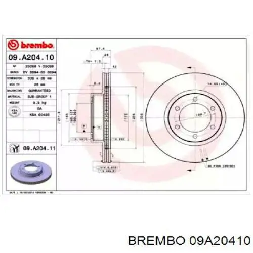 Диск переднього гальма Brembo 09A20410 ціна, від 57.17 USD