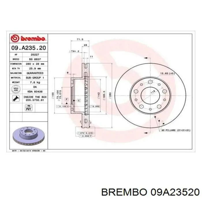 09A23520 Brembo диск гальмівний передній