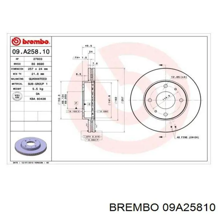 09A25810 Brembo Гальмо дискове переднє