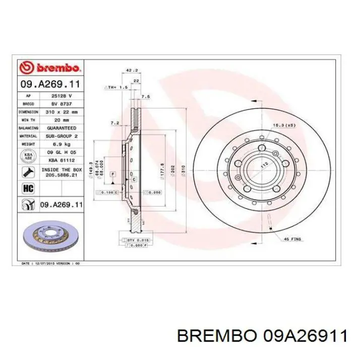 Диск гальмівний задній 09A26911 Brembo