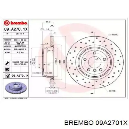09A2701X Brembo диск гальмівний задній