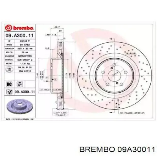 Диск гальмівний передній Brembo 09A30011