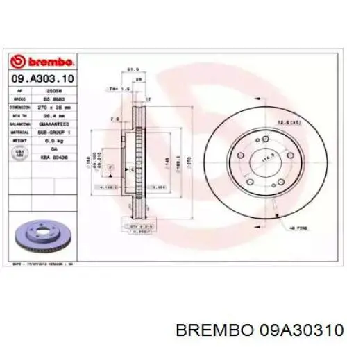 Диск переднього гальма Brembo 09A30310 ціна, від 39.58 USD