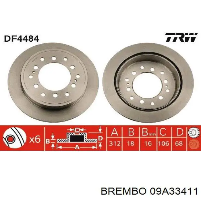 09A33411 Brembo диск гальмівний задній