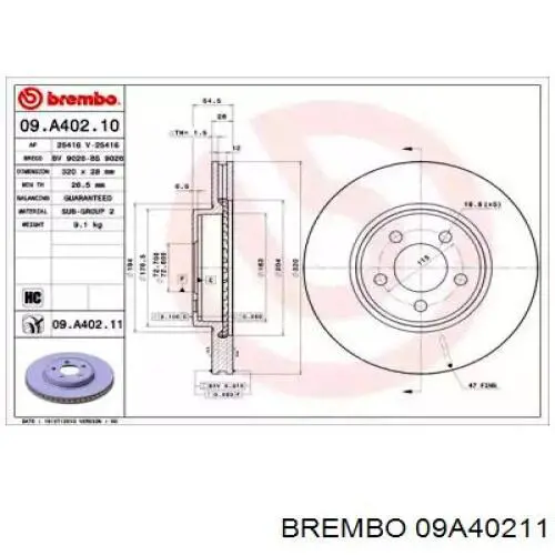 09A40211 Brembo диск гальмівний передній