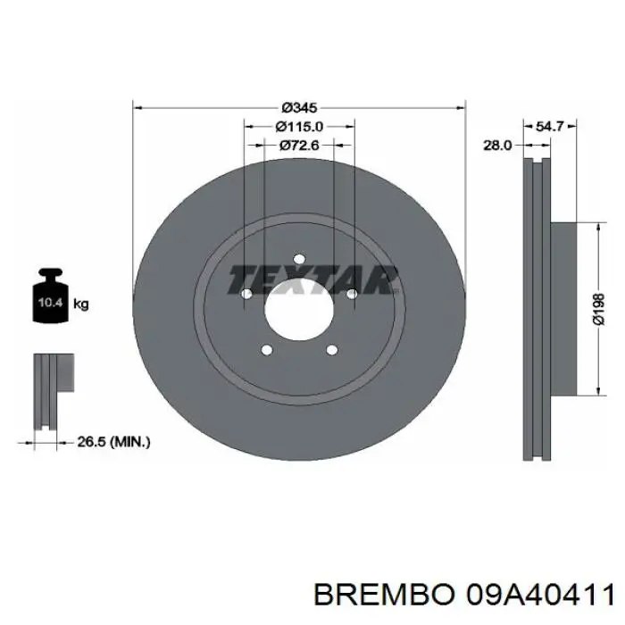 Диск переднього гальма Brembo 09A40411 ціна, від 81.35 USD