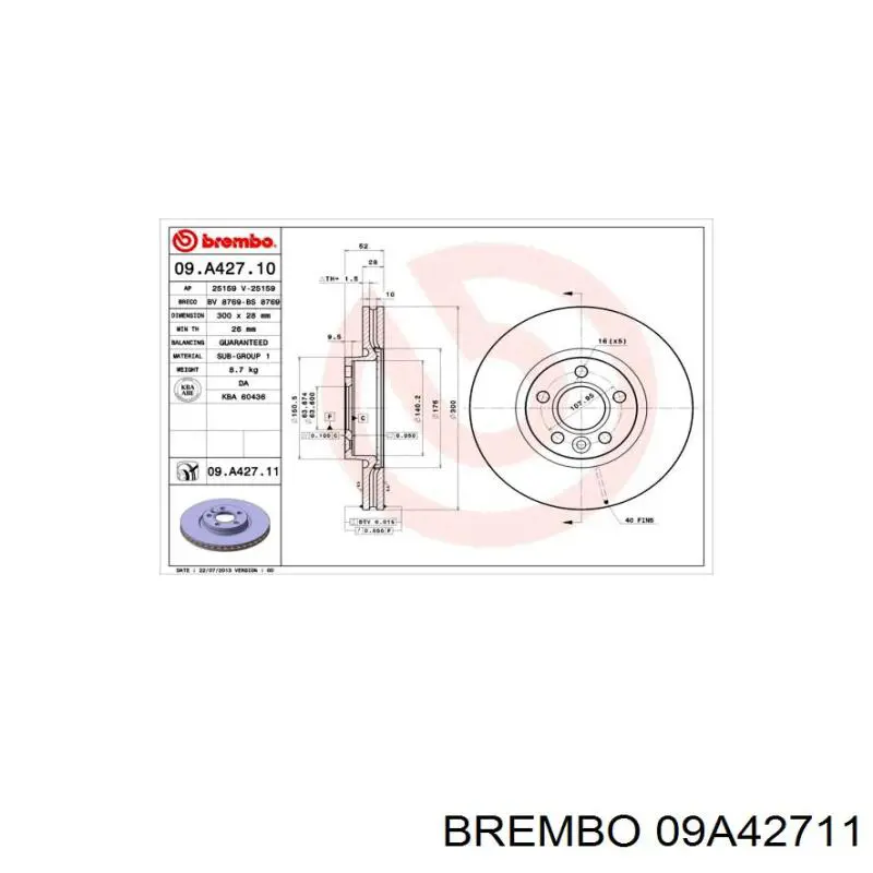 09A42711 Brembo Гальмо дискове переднє