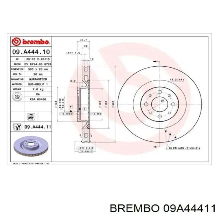 Диск переднього гальма Brembo 09A44411 ціна, від 83.08 USD
