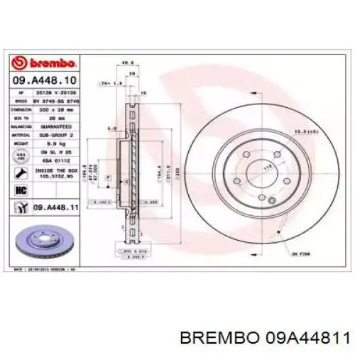 Диск гальмівний передній Brembo 09A44811