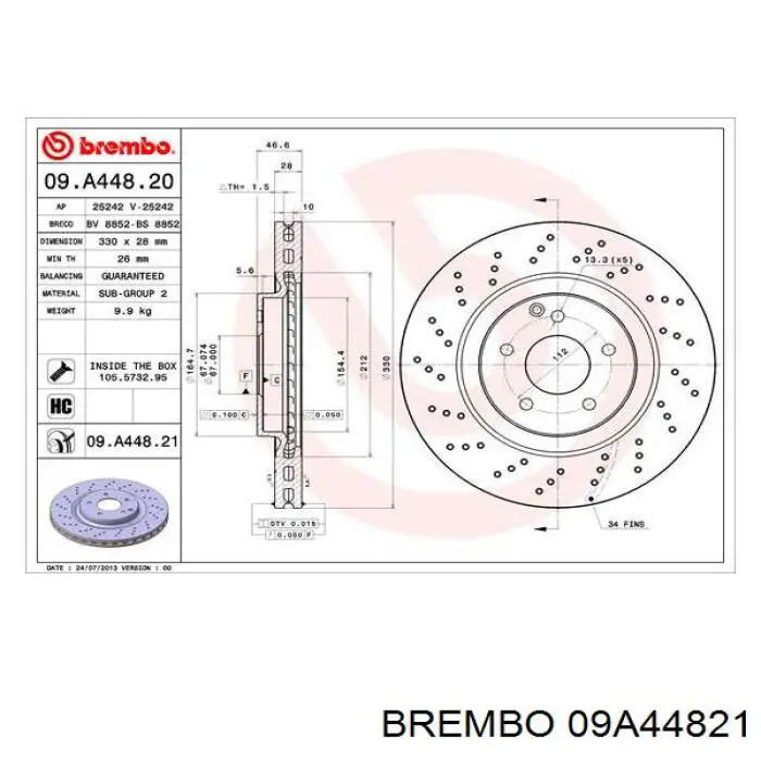 09A44821 Brembo диск гальмівний передній