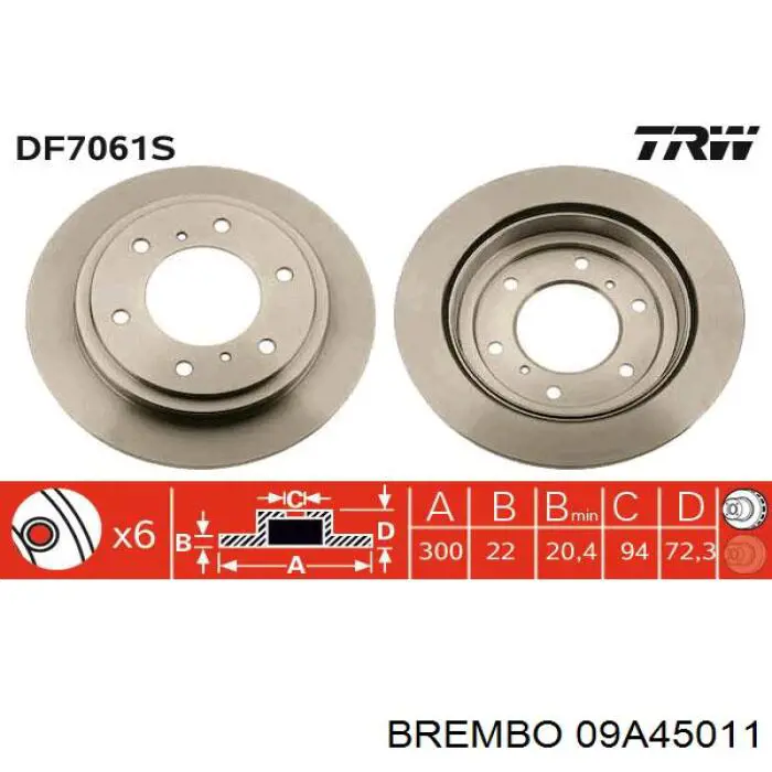 09A45011 Brembo диск гальмівний задній