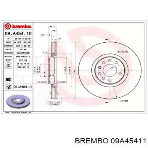 09A45411 Brembo диск гальмівний передній