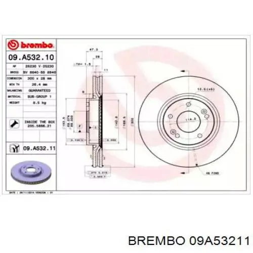 Купити 09A53211 Brembo Ротор гальмівний