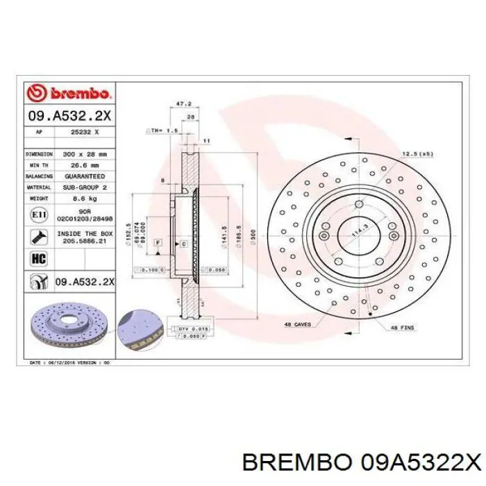 Диск гальмівний передній 09A5322X Brembo