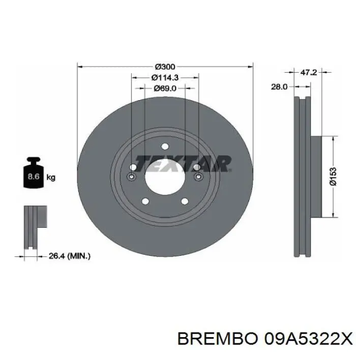 Купити 09A5322X Brembo Ротор гальмівний
