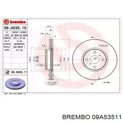 09A53511 Brembo диск гальмівний передній