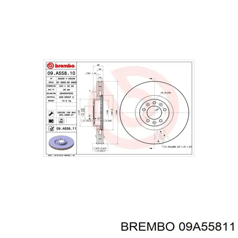 09A55811 Brembo диск гальмівний передній