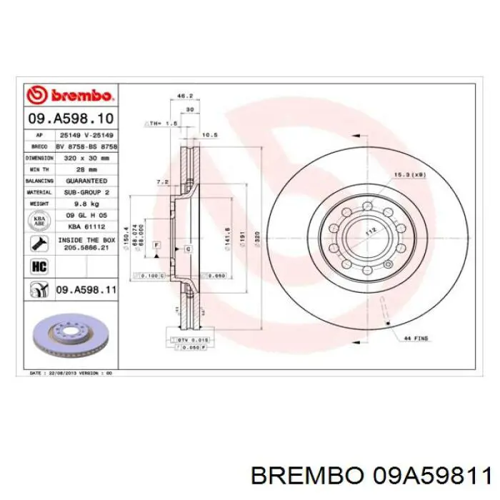 09A59811 Brembo диск гальмівний передній