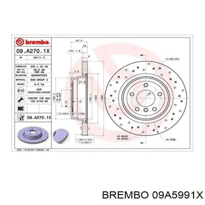 Диск гальмівний передній 09A5991X Brembo