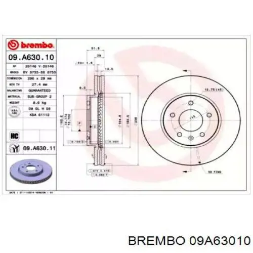09A63010 Brembo диск гальмівний передній