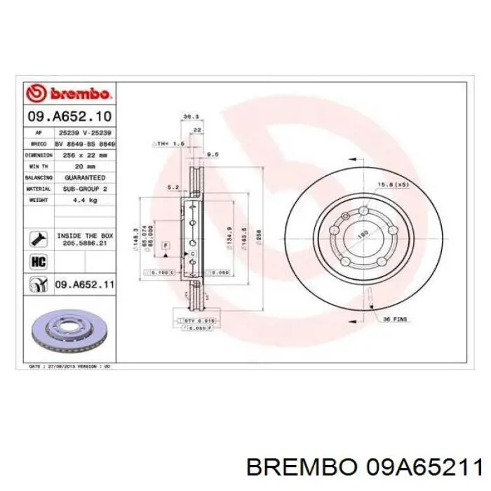 Гальмівні диски 09A65211 Brembo